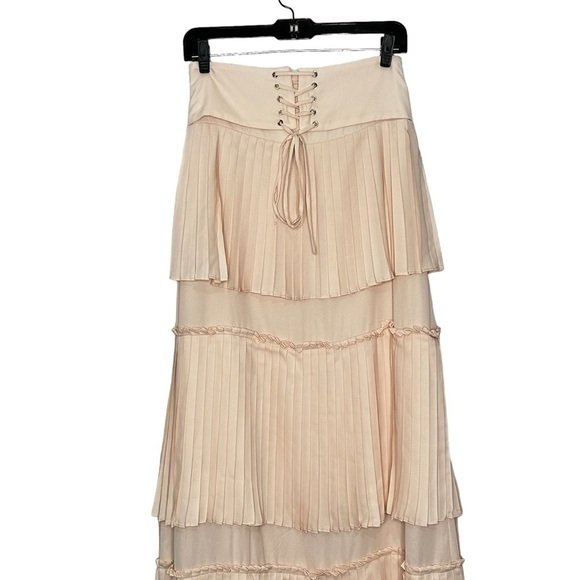 English Factory Peach Colored  tiered Accordion Pleated Maxi Skirt Sz 2/4 - Picture 3 of 11